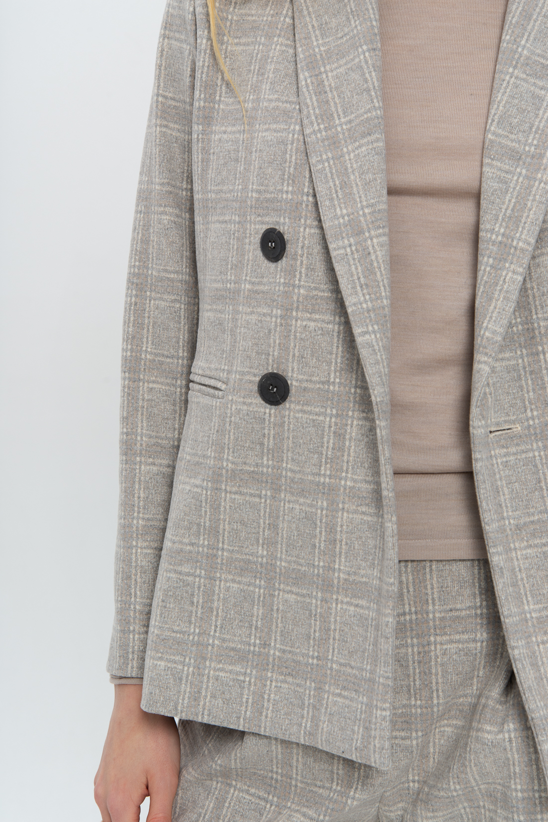 LE TRICOT PERUGIA Жакет двубортный приталенного кроя из плотного джерси с рисунком в клетку