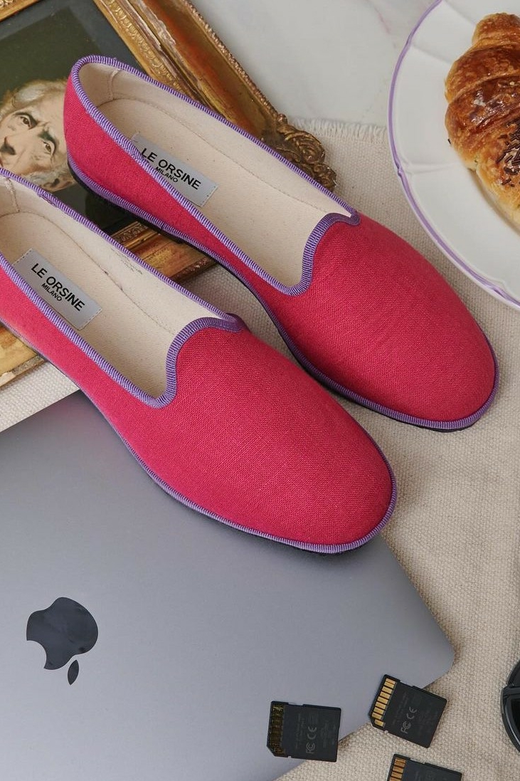 LE ORSINE Слиперы изо льна малинового цвета с фиолетовой отделкой, MARRAKECH