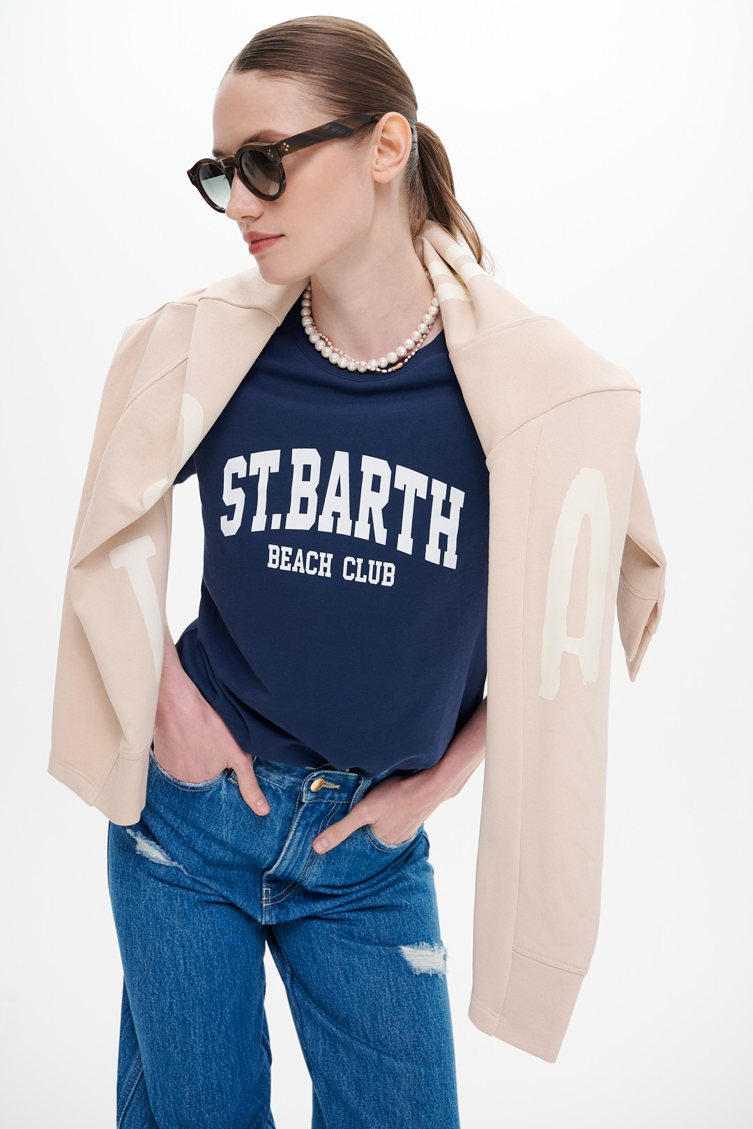 MC2 Saint Barth Футболка из премиального плотного хлопка оттенка navy с принтом «St. Barth»