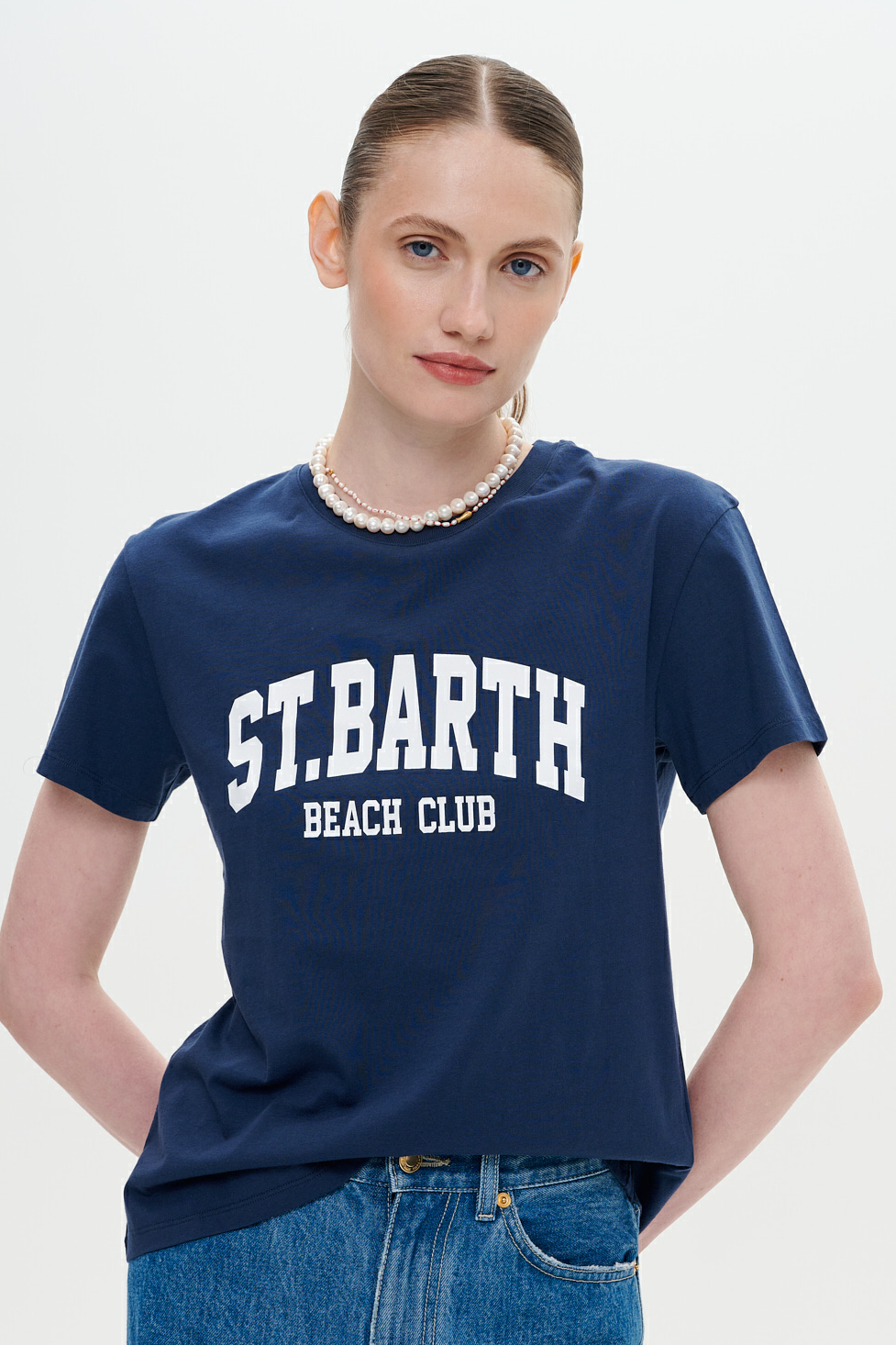 MC2 Saint Barth Футболка из премиального плотного хлопка оттенка navy с принтом «St. Barth»