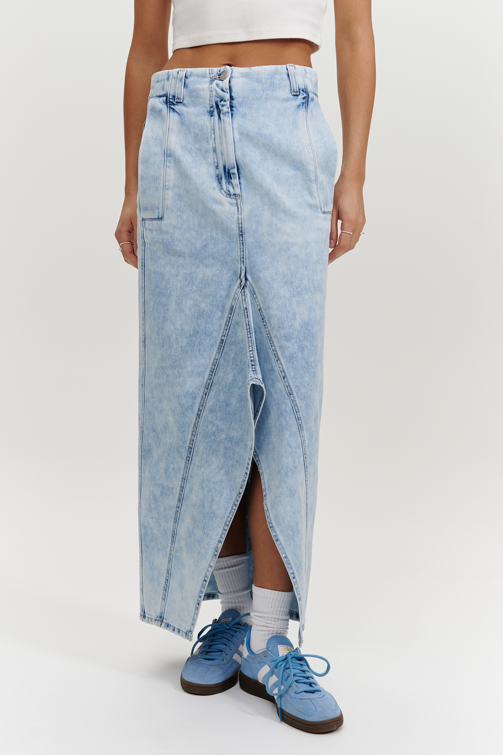 TELA Юбка прямого кроя длины макси из японского денима с дизайнерской варкой