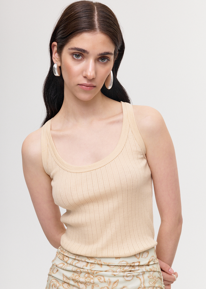 OTTOD'AME Майка из ажурного хлопка в оттенке овсяного молока