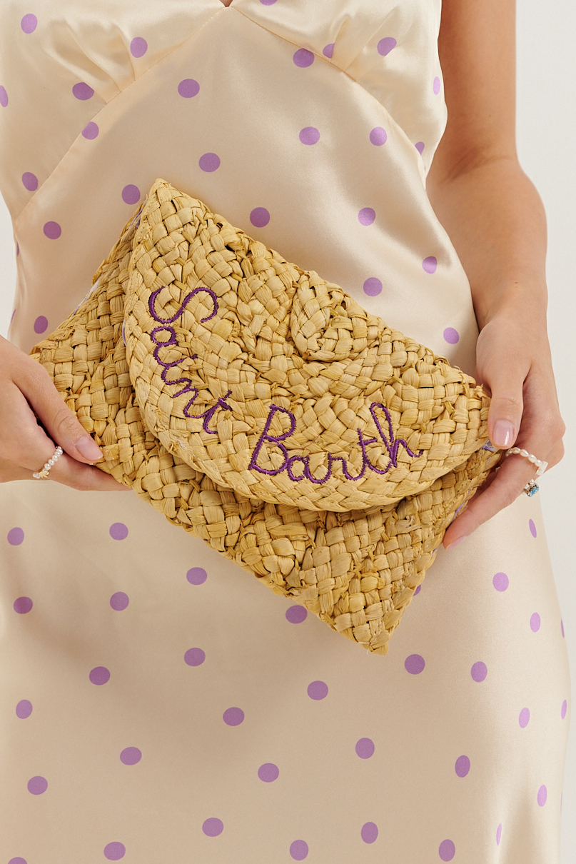 MC2 Saint Barth Клатч из плетеной рафии с фирменной вышивкой и внутренней отделкой из хлопка Liberty