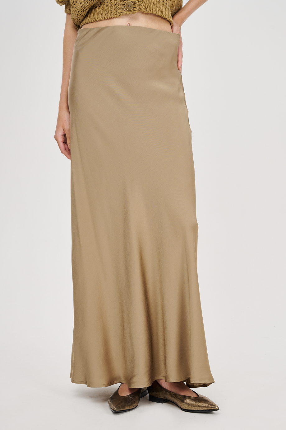 OTTOD'AME Юбка бельевого кроя из атласной вискозы оттенка бронзы