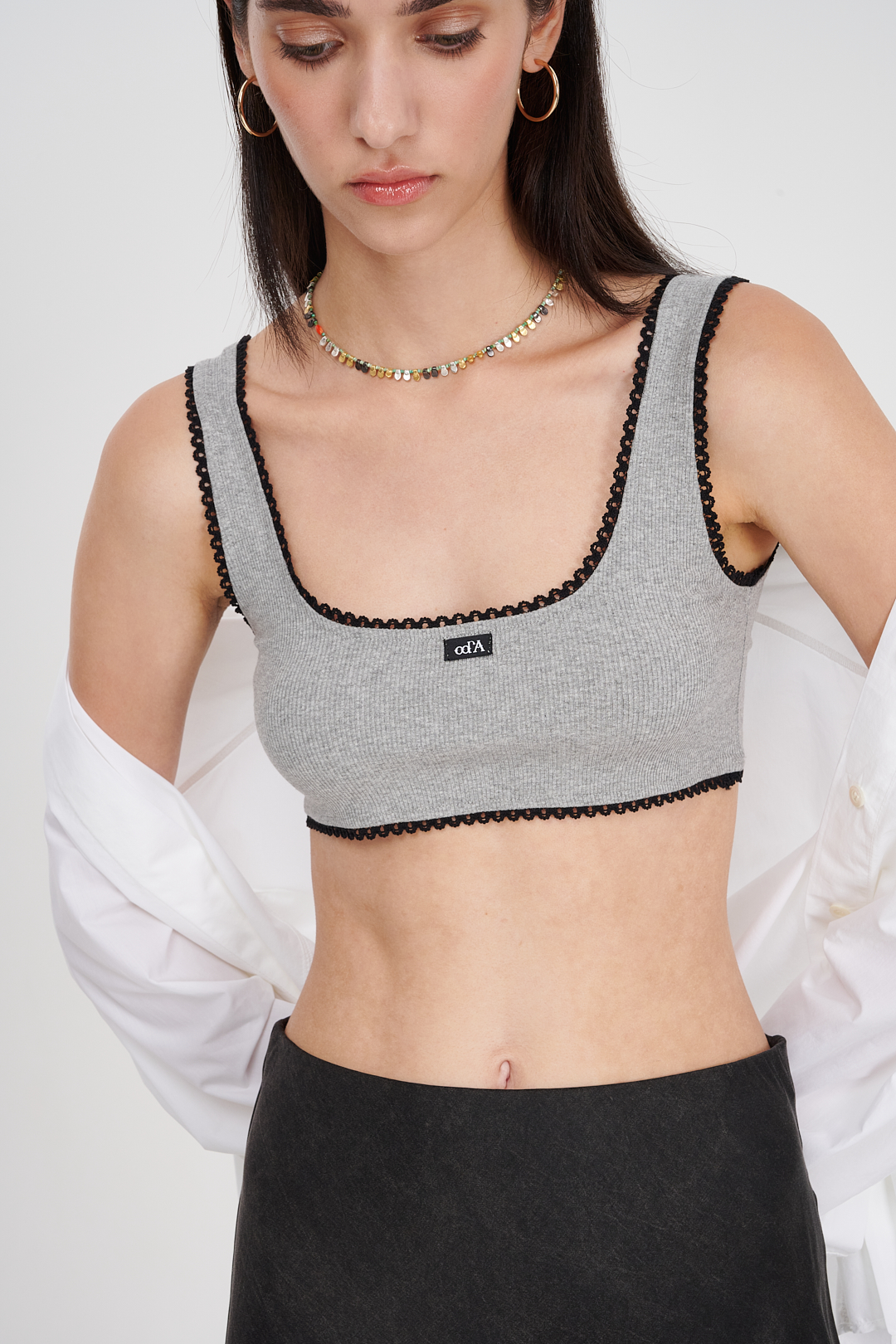 OTTOD'AME Комплект нижнего белья из вискозы  в сером меланже с контрастной отделкой