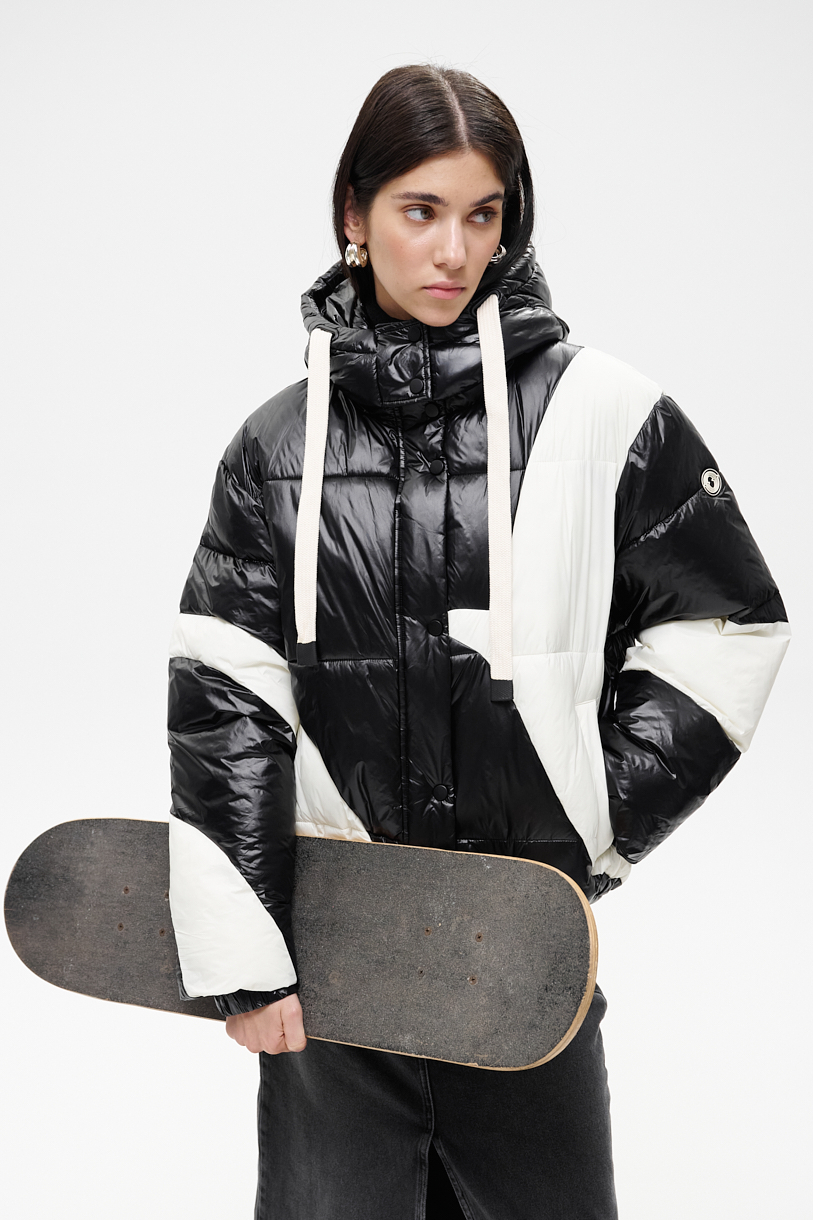 OTTOD'AME Пуховик с капюшоном из мягкого нейлона с абстрактным рисунком