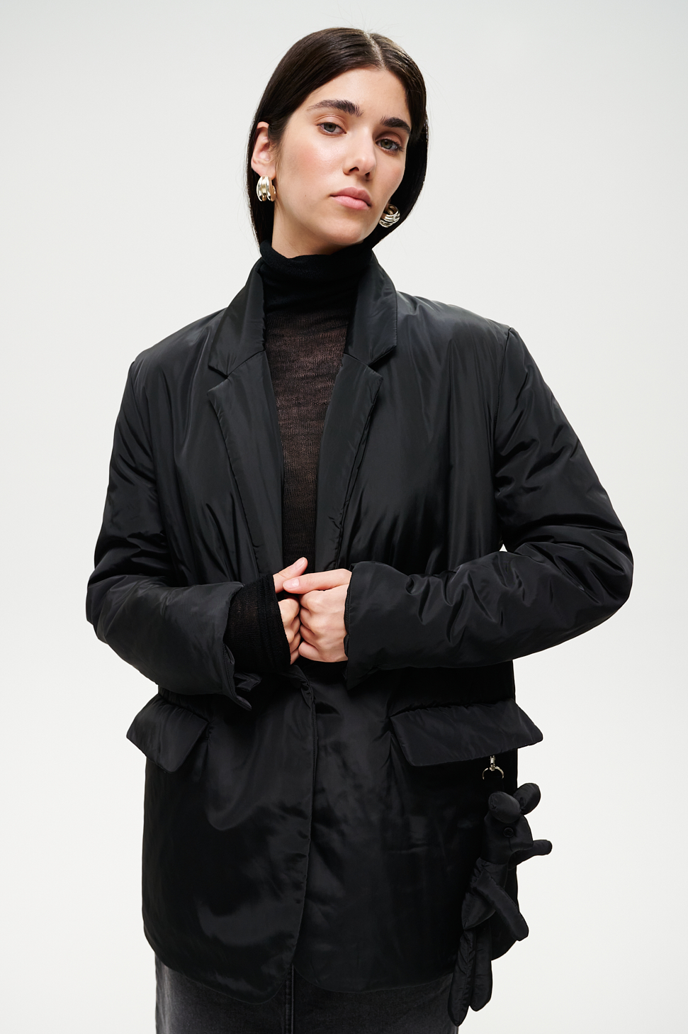 OTTOD'AME Жакет-ватник на пуговице из нейлона в черном цвете