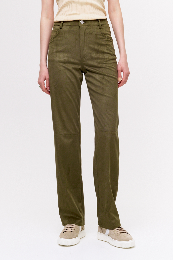 OTTOD'AME Брюки прямого кроя из искусственной замши в оттенке хвои