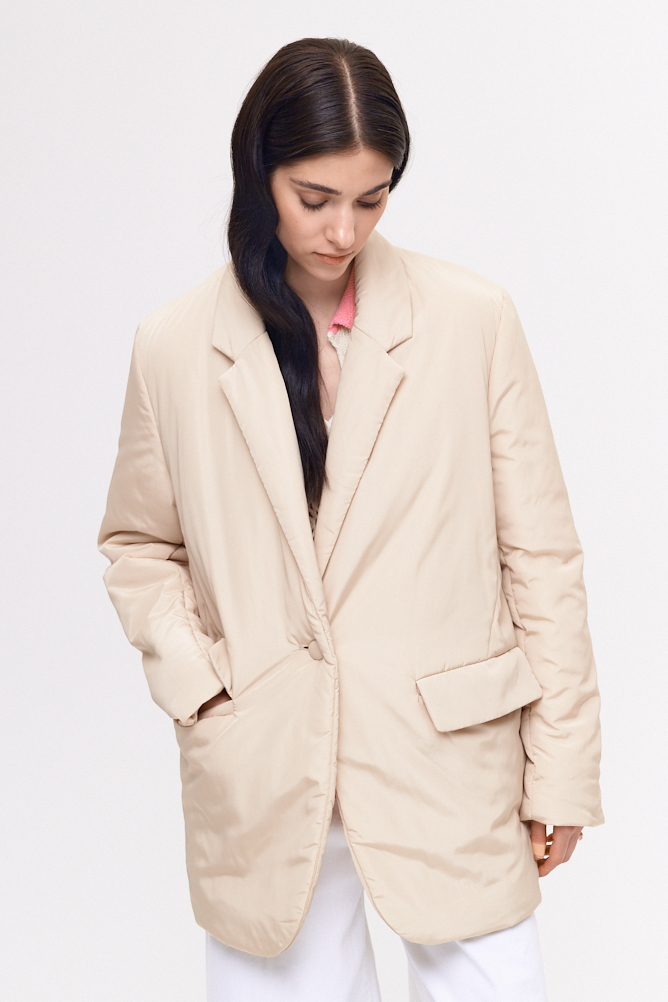 OTTOD'AME Жакет-ватник на пуговице из нейлона в оттенке экрю