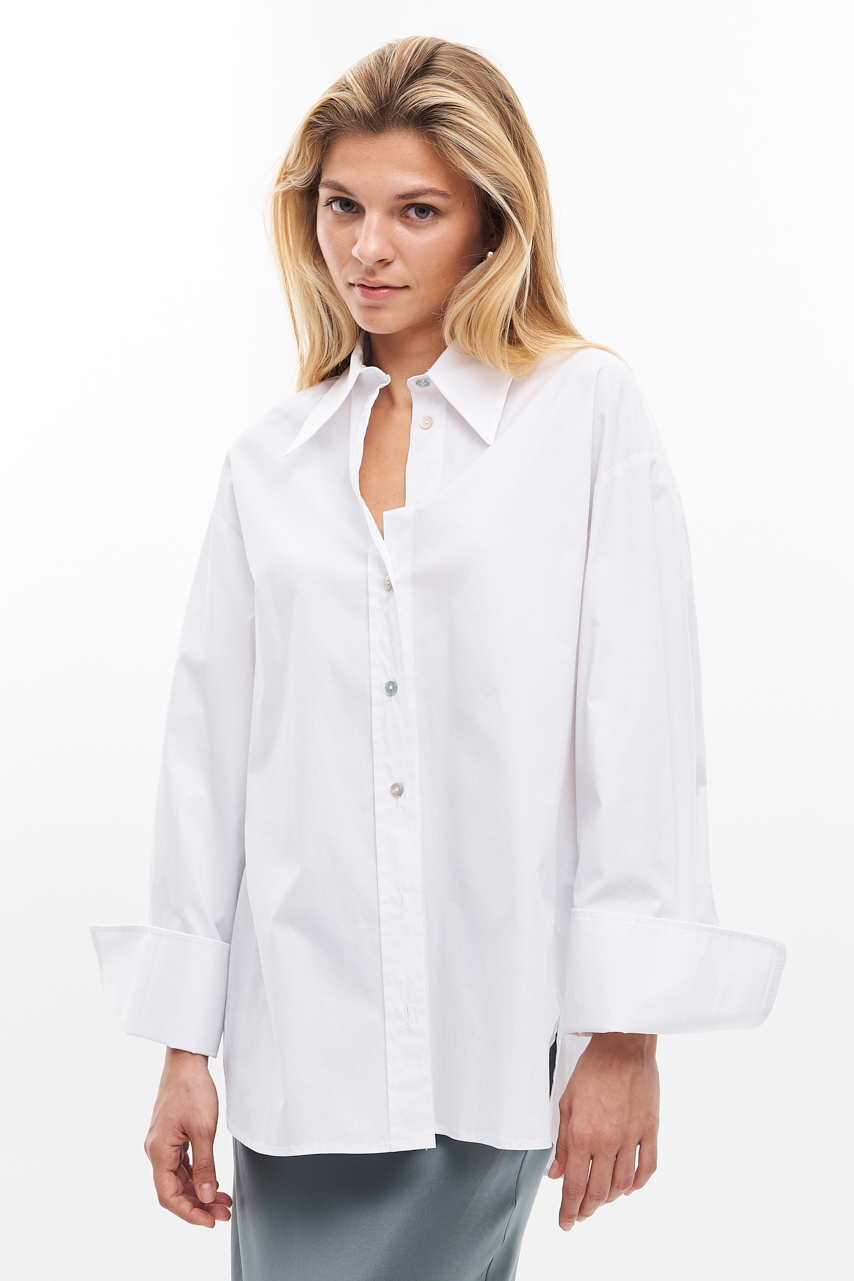 MERCÍ Рубашка из белоснежного хлопка с широкими манжетами