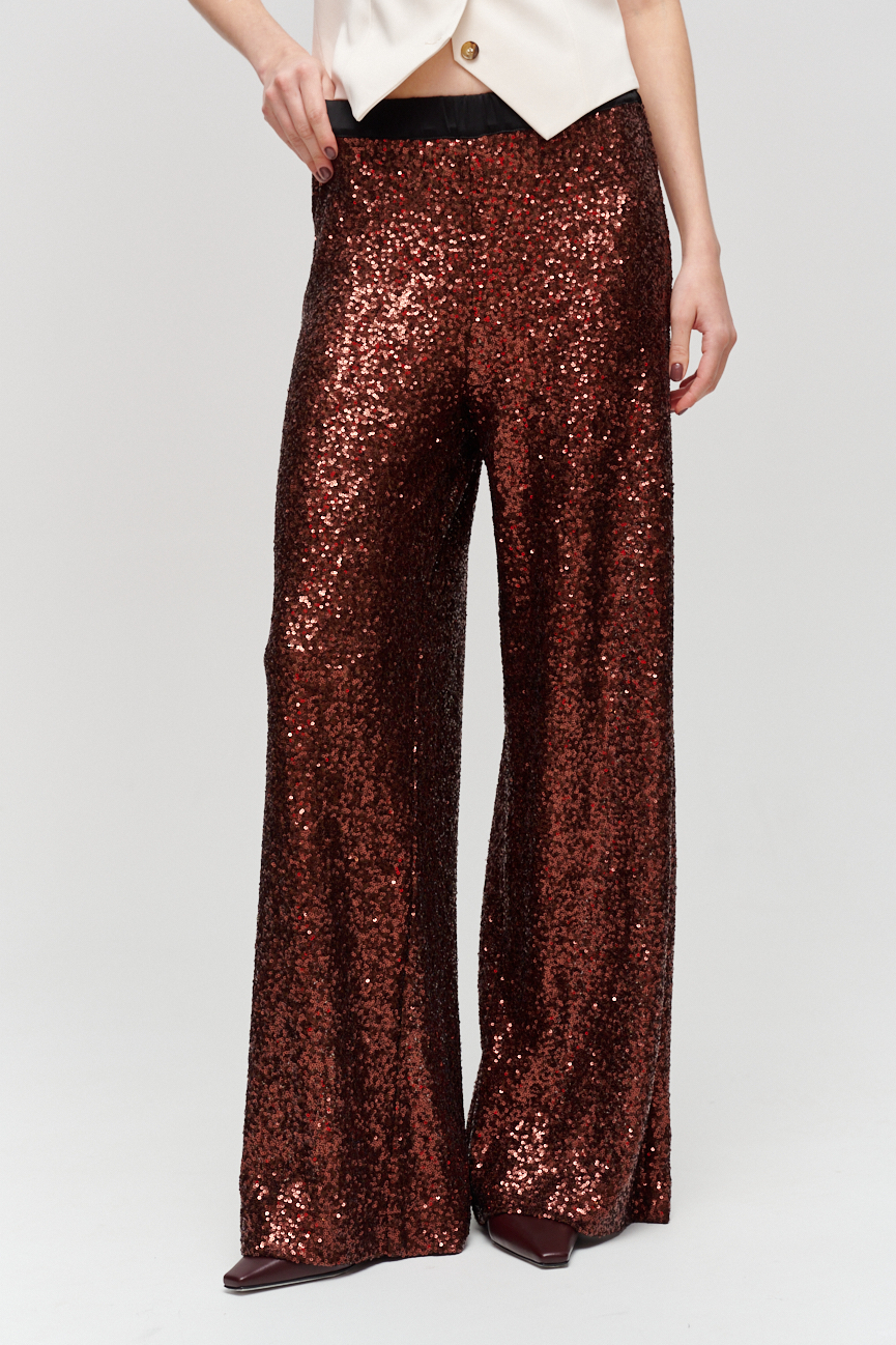OTTOD'AME Брюки свободного кроя из россыпи пайеток оттенка бронзы