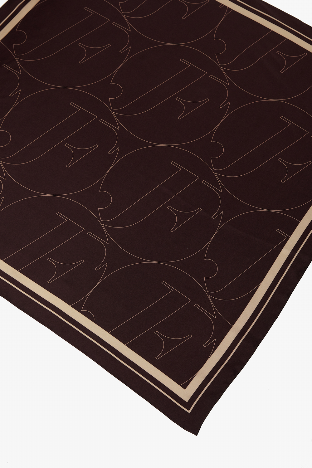 JF STORE Платок-каре из натурального шелка-фуляр с фирменным графическим принтом винно-бежевый