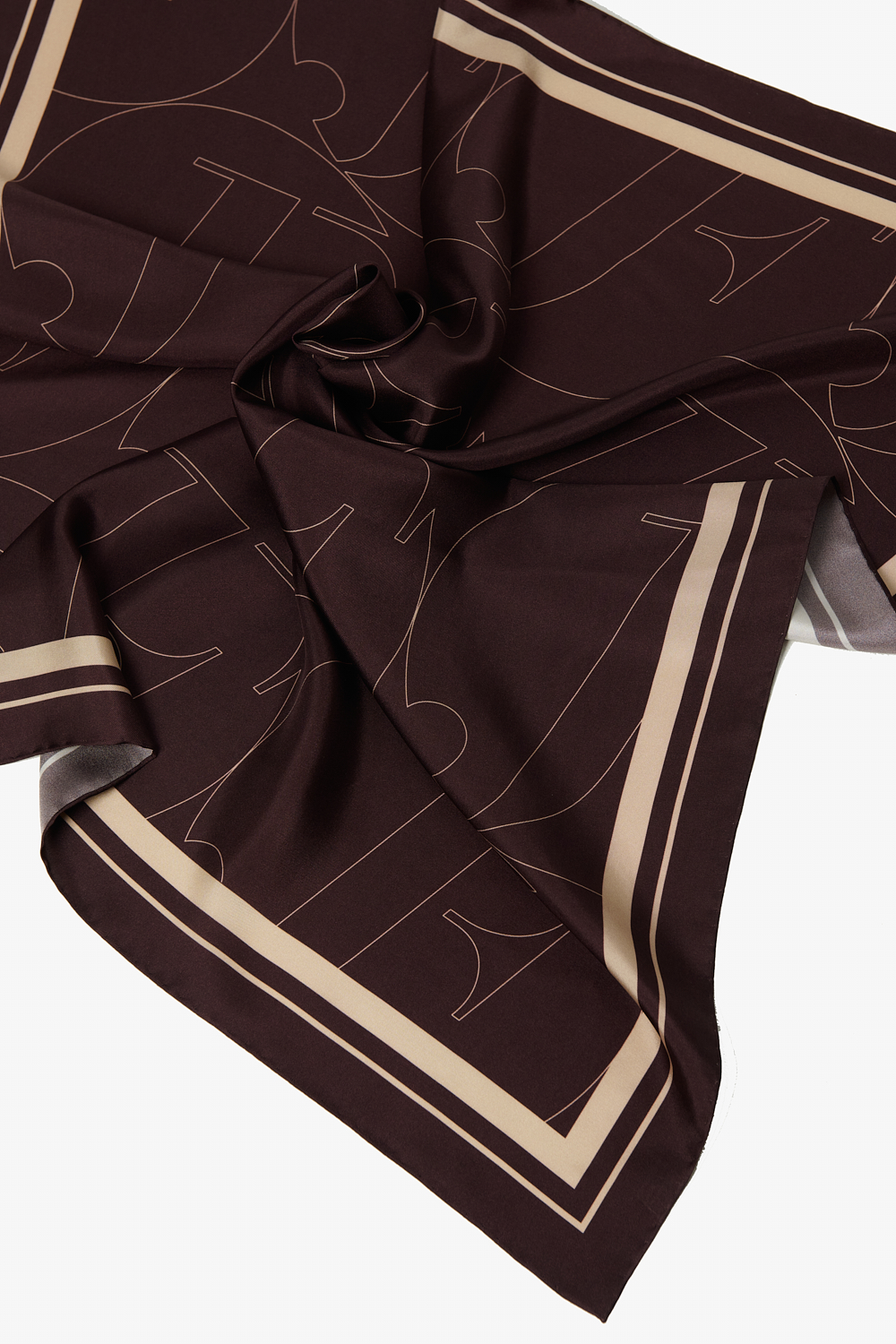 JF STORE Платок-каре из натурального шелка-фуляр с фирменным графическим принтом винно-бежевый