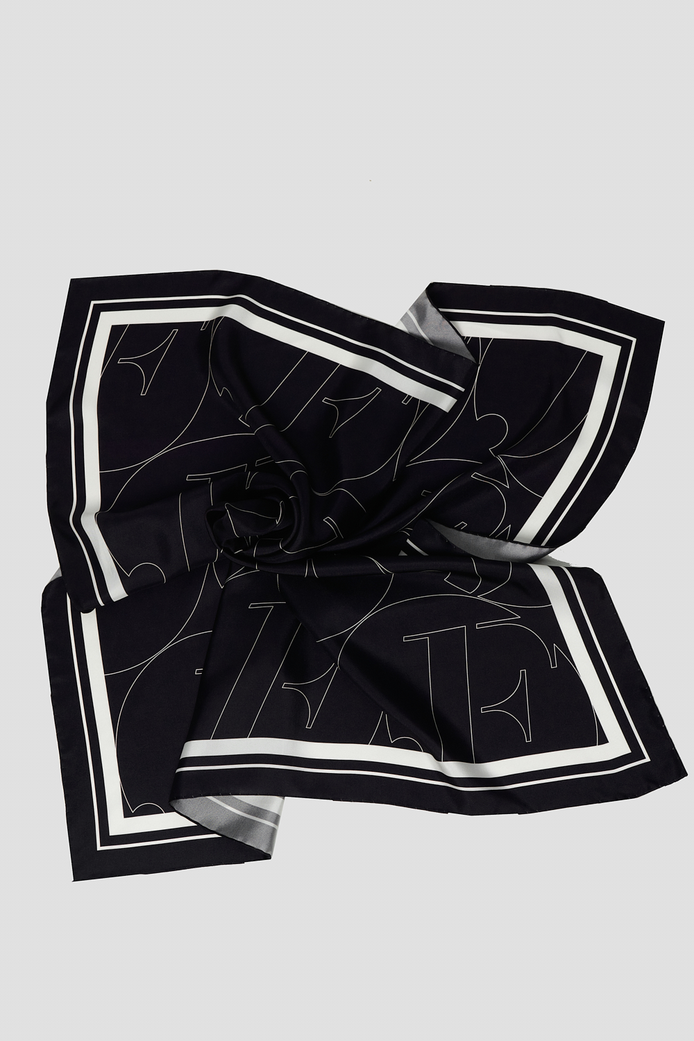 JF STORE Платок-каре из натурального шелка-фуляр с фирменным графическим принтом черно-белый