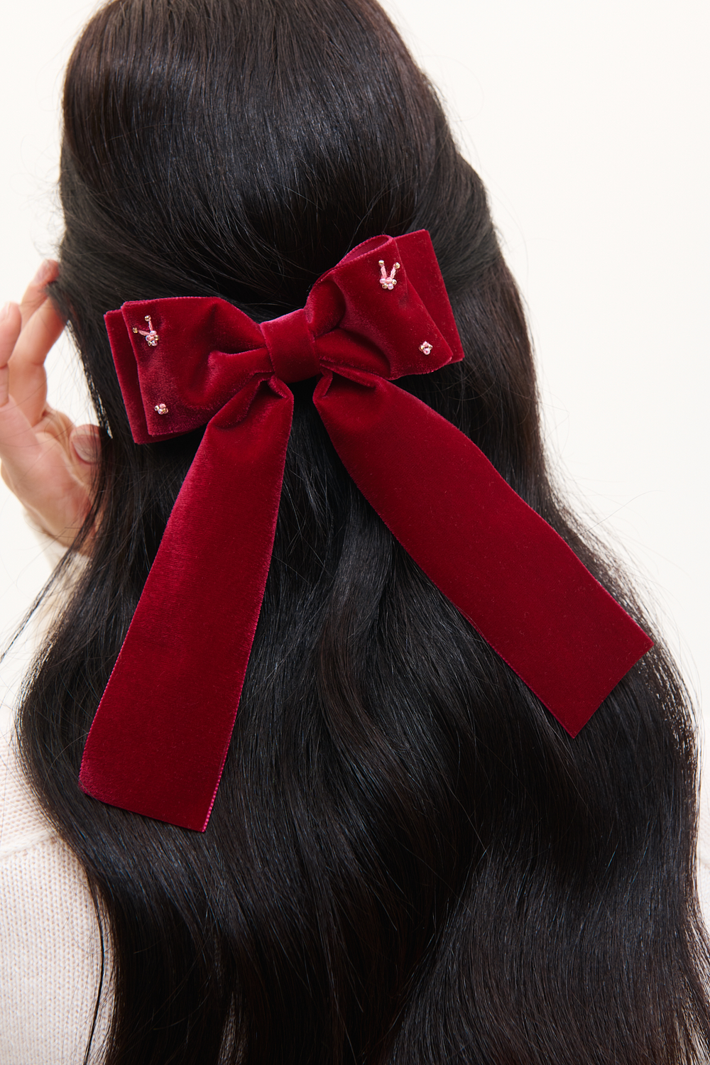 JF STORE x LADY BOW Заколка-бант из французского бархата с вышивкой, бордовый