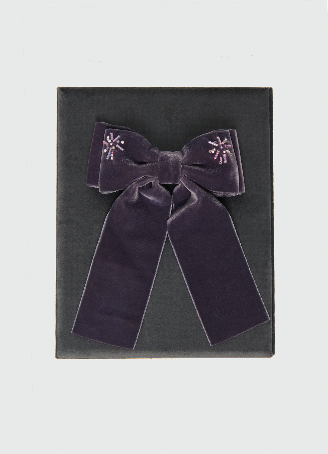 JF STORE x LADY BOW Заколка-бант из французского бархата с вышивкой, серый
