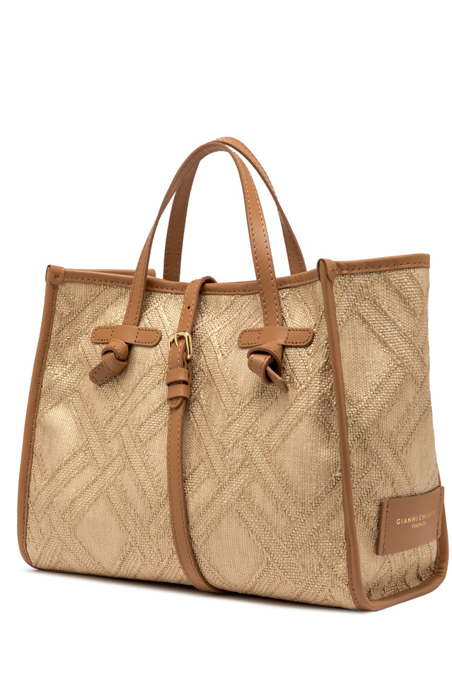 GIANNI CHIARINI Сумка-тоут MARCELLA 32 CAPRI из жаккардовой рафии и хлопка натурального оттенка