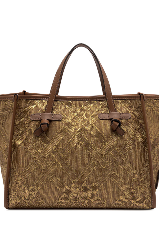 GIANNI CHIARINI Сумка-тоут MARCELLA 32 CAPRI из жаккардовой рафии и хлопка оттенка бронзы