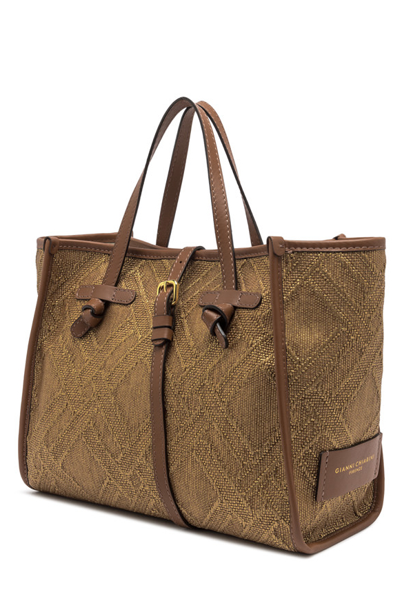 GIANNI CHIARINI Сумка-тоут MARCELLA 32 CAPRI из жаккардовой рафии и хлопка оттенка бронзы