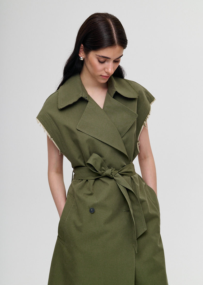 OOF WEAR Тренчкот-трансформер из водоотталкивающего габардина оттенка хаки