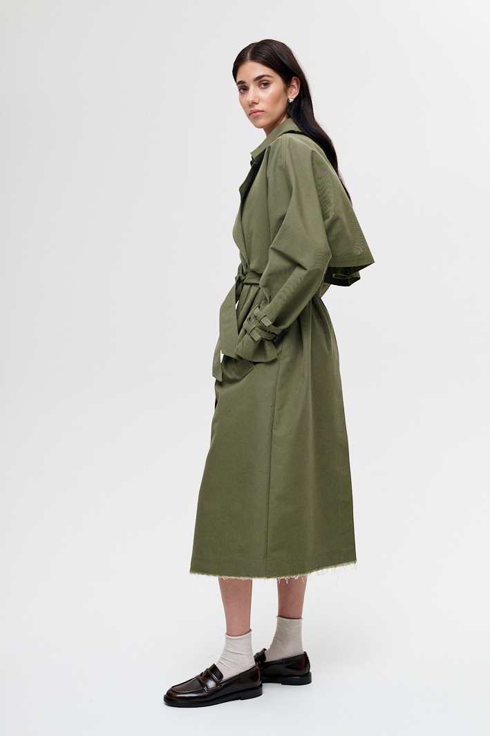 OOF WEAR Тренчкот-трансформер из водоотталкивающего габардина оттенка хаки
