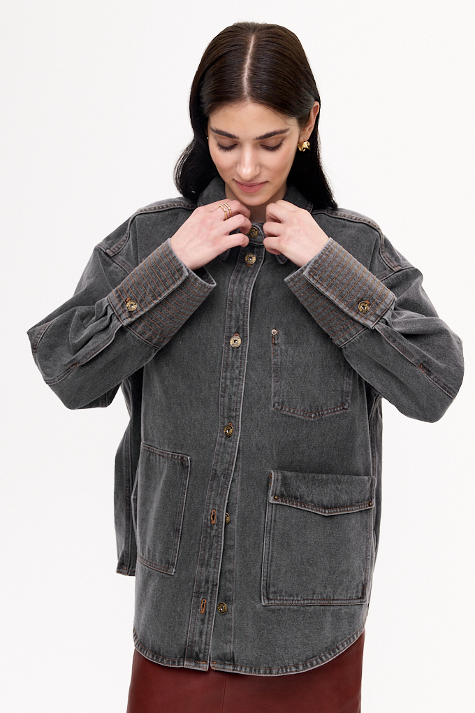 OOF WEAR Джинсовая куртка из графитово-серого денима с отстрочкой