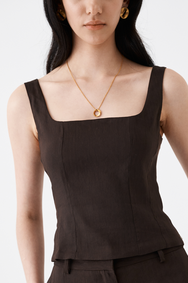 OTTOD'AME Топ корсетного типа из бленда льна и вискозы оттенка горького шоколада