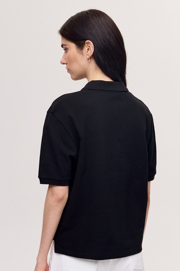 OTTOD'AME Поло-кроп из хлопка пике в черном цвете