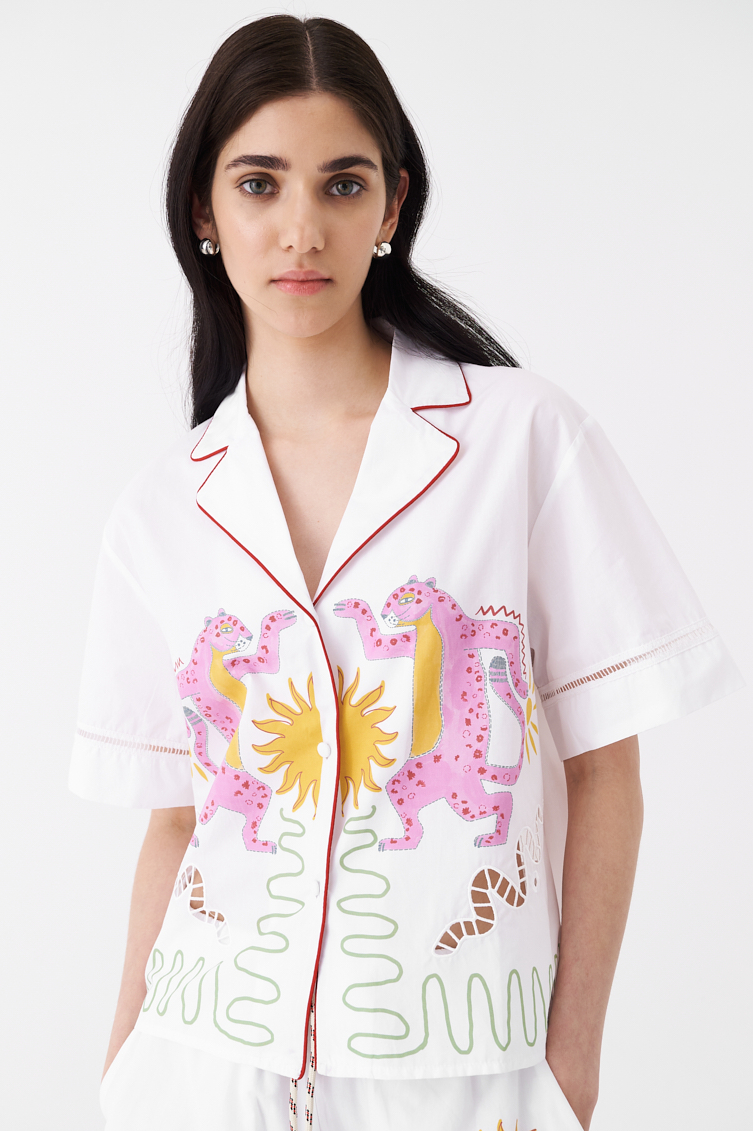 MEME ROAD Рубашка пижамного типа с отделкой из кружева и принтом