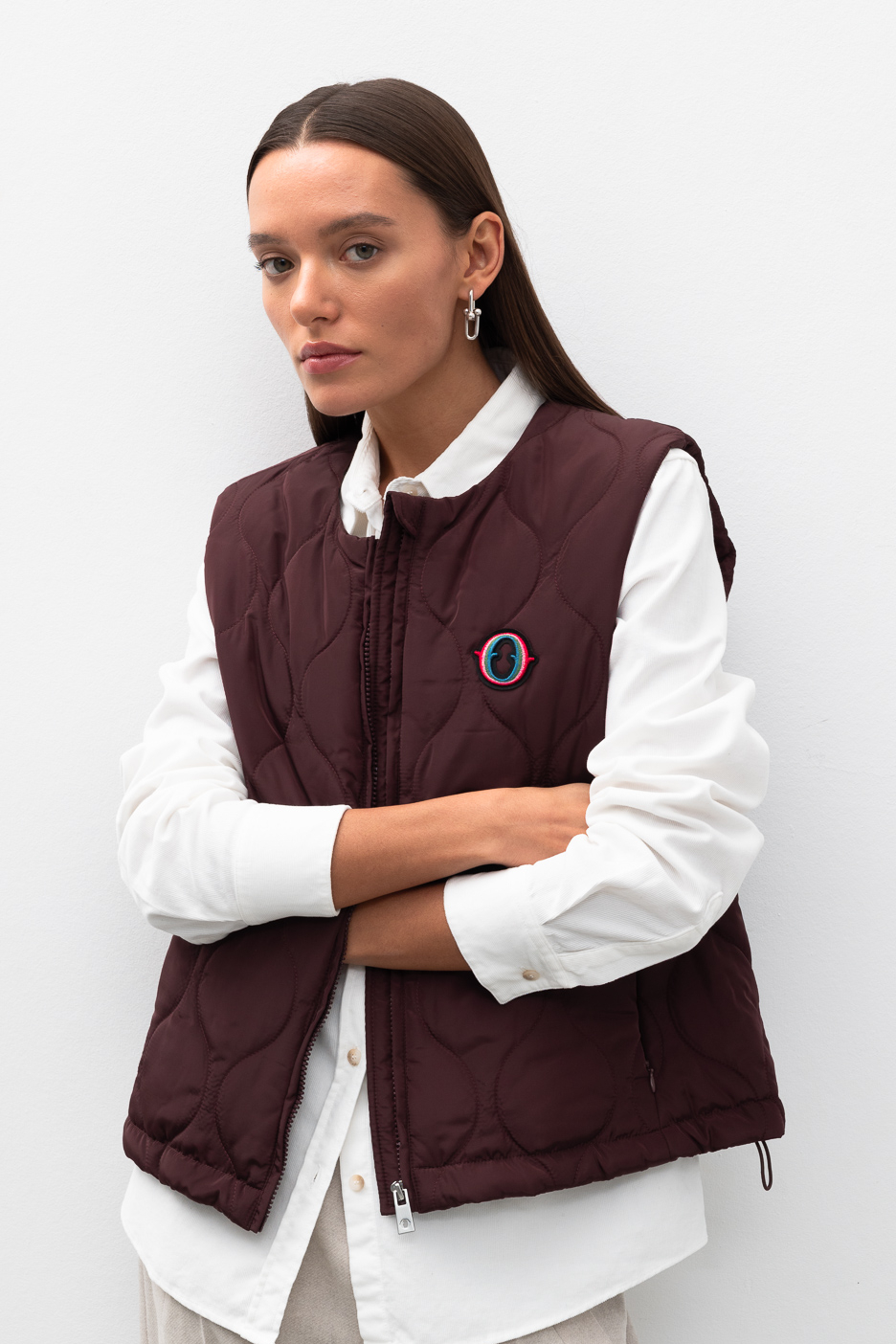 OTTOD'AME Жилет с фигурной стежкой на молнии винного оттенка