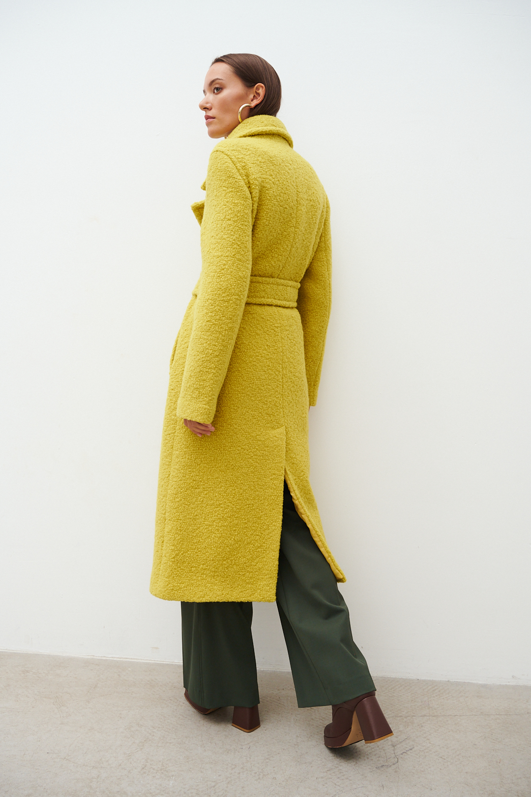 OTTOD'AME Пальто из шерсти букле оттенка горчицы