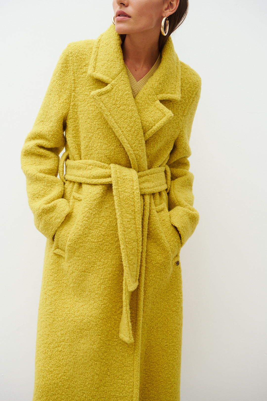 OTTOD'AME Пальто из шерсти букле оттенка горчицы