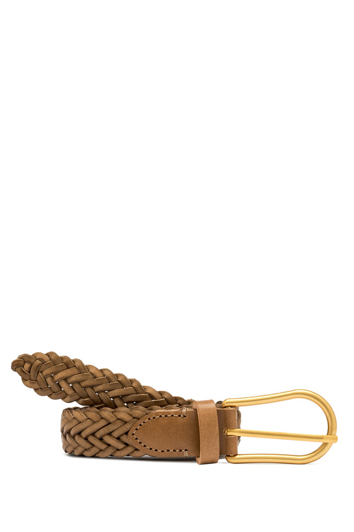 GIANNI CHIARINI Ремень плетеный из натуральной кожи с фигурной латунной пряжкой