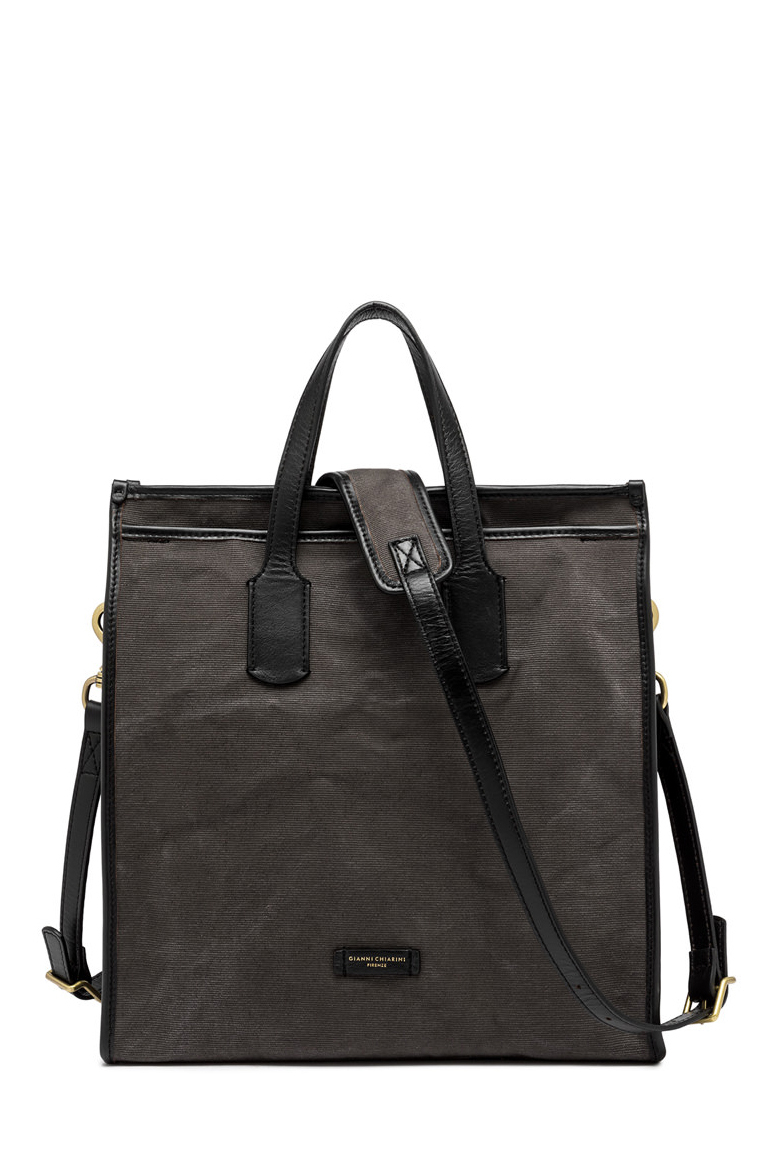 GIANNI CHIARINI Сумка-тоут мужская из стираного хлопка канвас и кожи