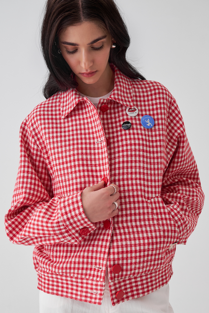 OTTOD'AME Бомбер из жаккардового хлопка с рисунком в клетку vichy