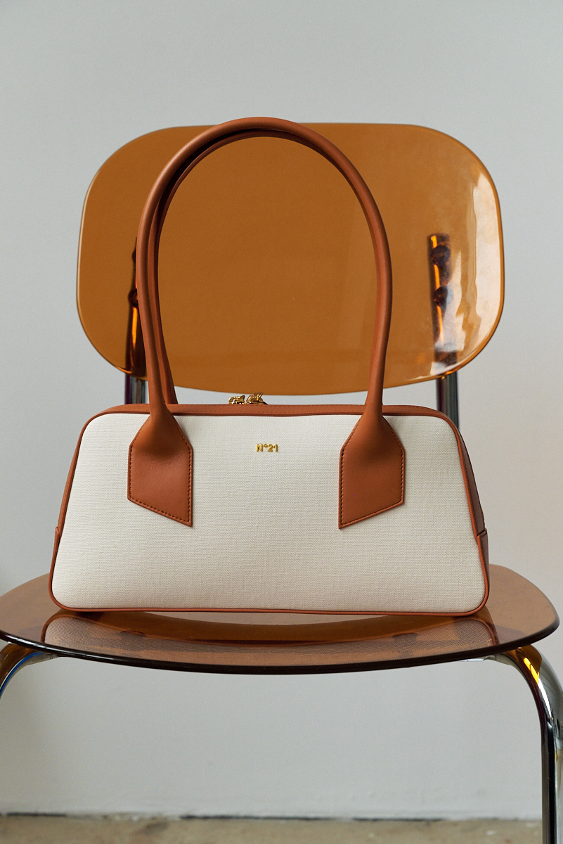 N21 Сумка ретро-формы Bauletto medium из хлопковой канвы и кожи