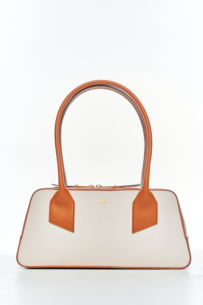 N21 Сумка ретро-формы Bauletto medium из хлопковой канвы и кожи