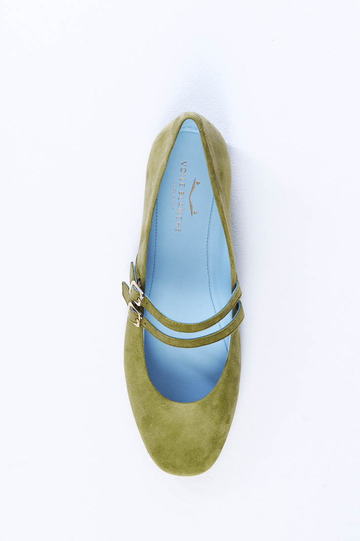 VOILE BLANCHE Балетки Мэри Джейн KARLIE из шелковистой замши оттенка оливы