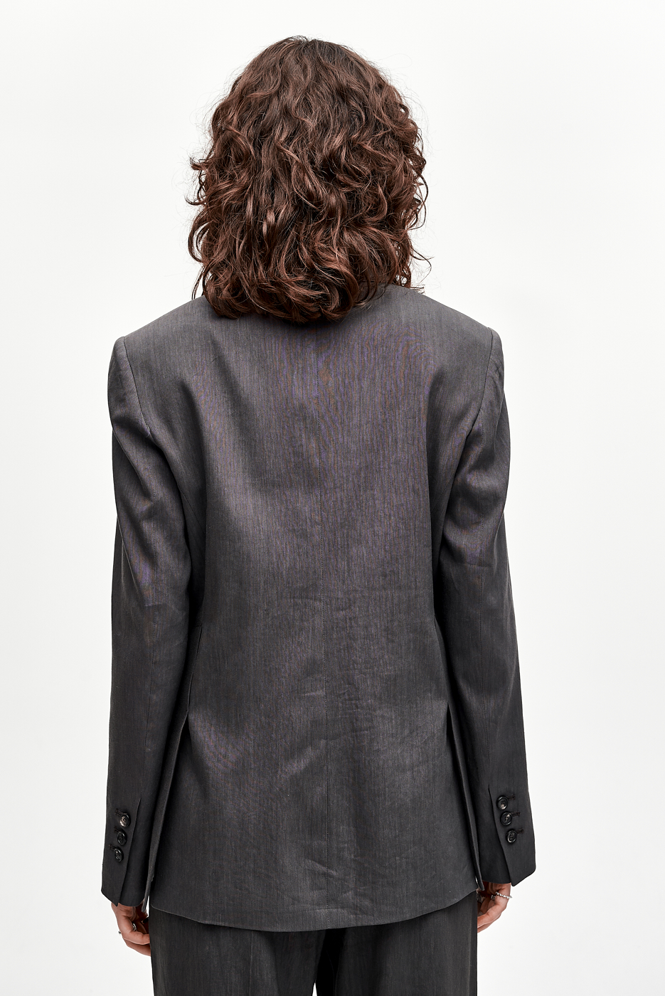 TELA Жакет двубортный из бленда льна и вискозы оттенка шоколада