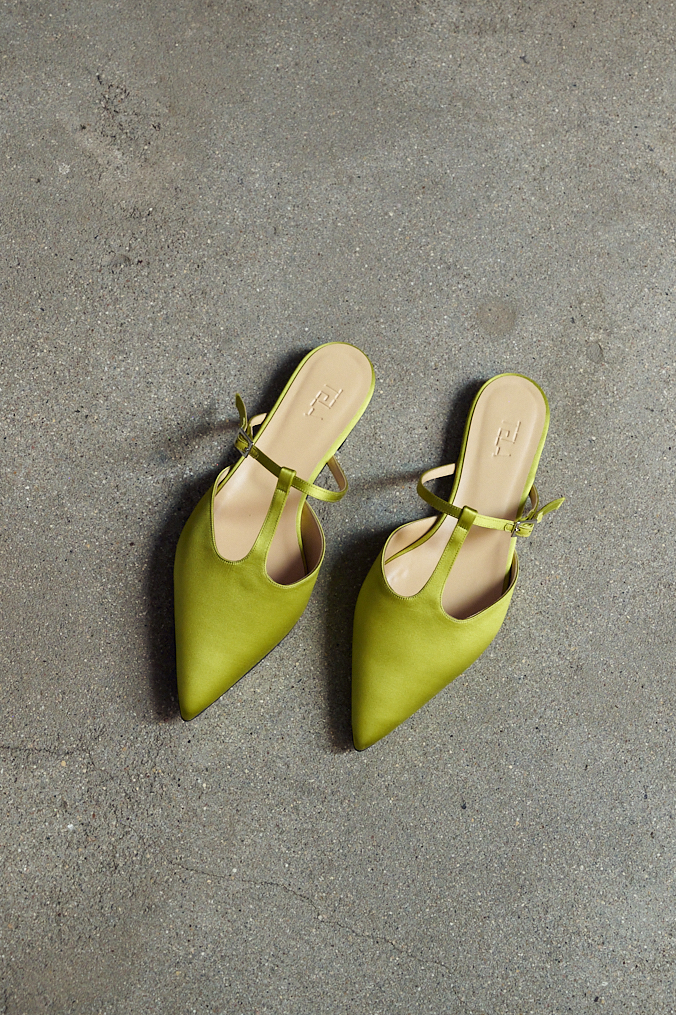 TELA Мюли из атласа оттенка лайма