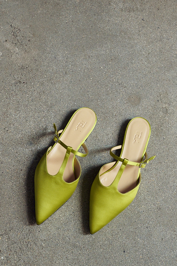 TELA Мюли из атласа оттенка лайма