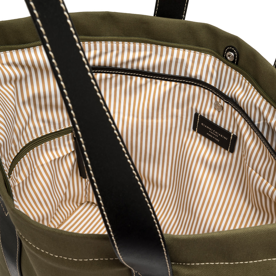 GIANNI CHIARINI  Сумка-тоут из нейлона оттенка оливы с кожаными деталями