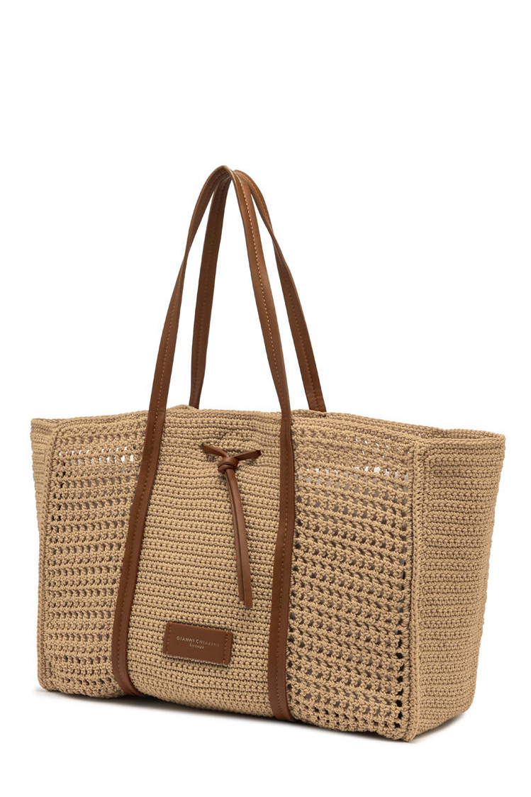 GIANNI CHIARINI  Сумка-тоут из ажурного вязаного хлопка натурального оттенка