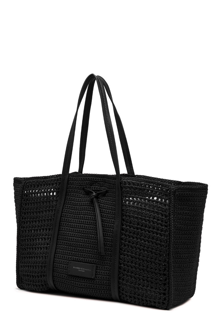 GIANNI CHIARINI  Сумка-тоут из ажурного вязаного хлопка в черном цвете