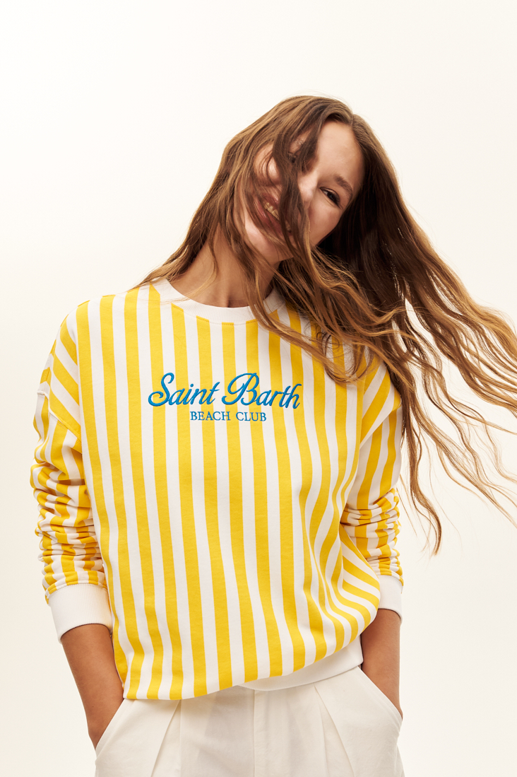 MC2 Saint Barth Свитшот из органического хлопка с рисунком в полоску в желтой гамме