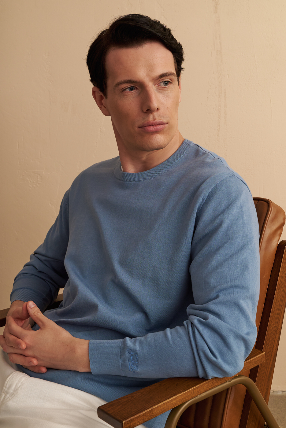 MC2 SAINT BARTH  Пуловер из супертонкого хлопка сизо-голубого оттенка