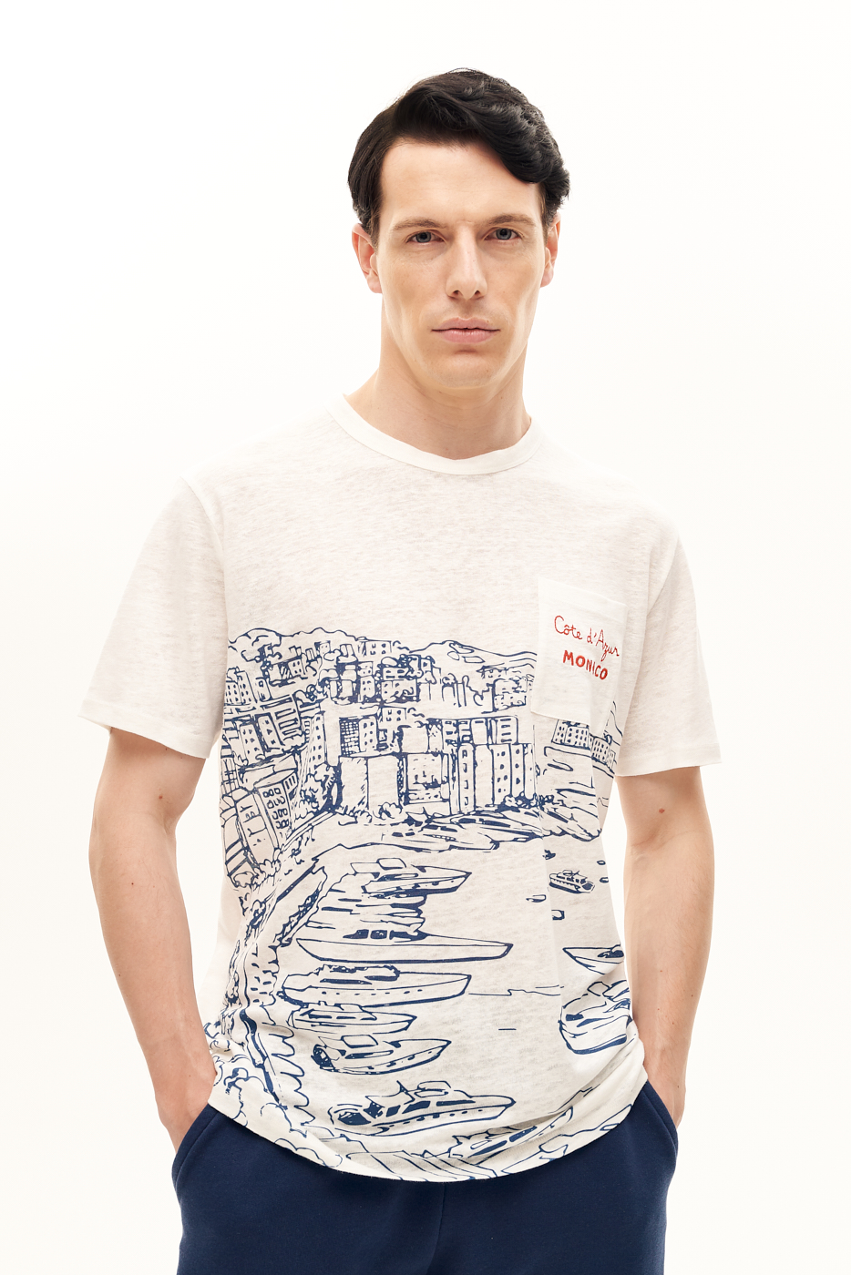 MC2 SAINT BARTH Футболка изо льна с принтом Monaco Postcard