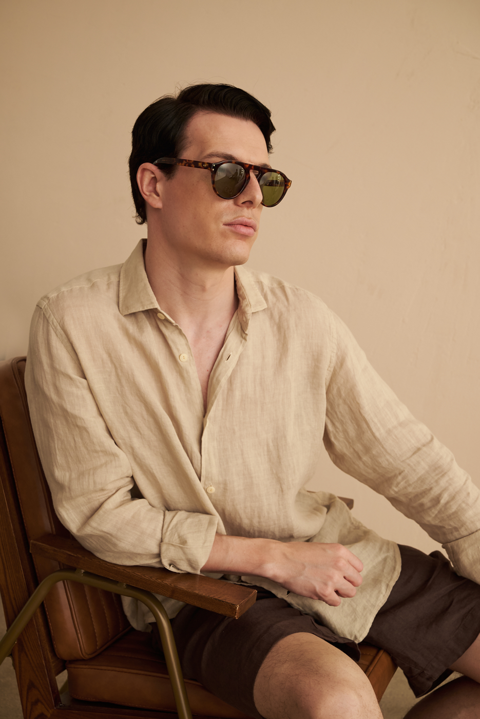 MC2 SAINT BARTH Рубашка из органического льна песочного оттенка