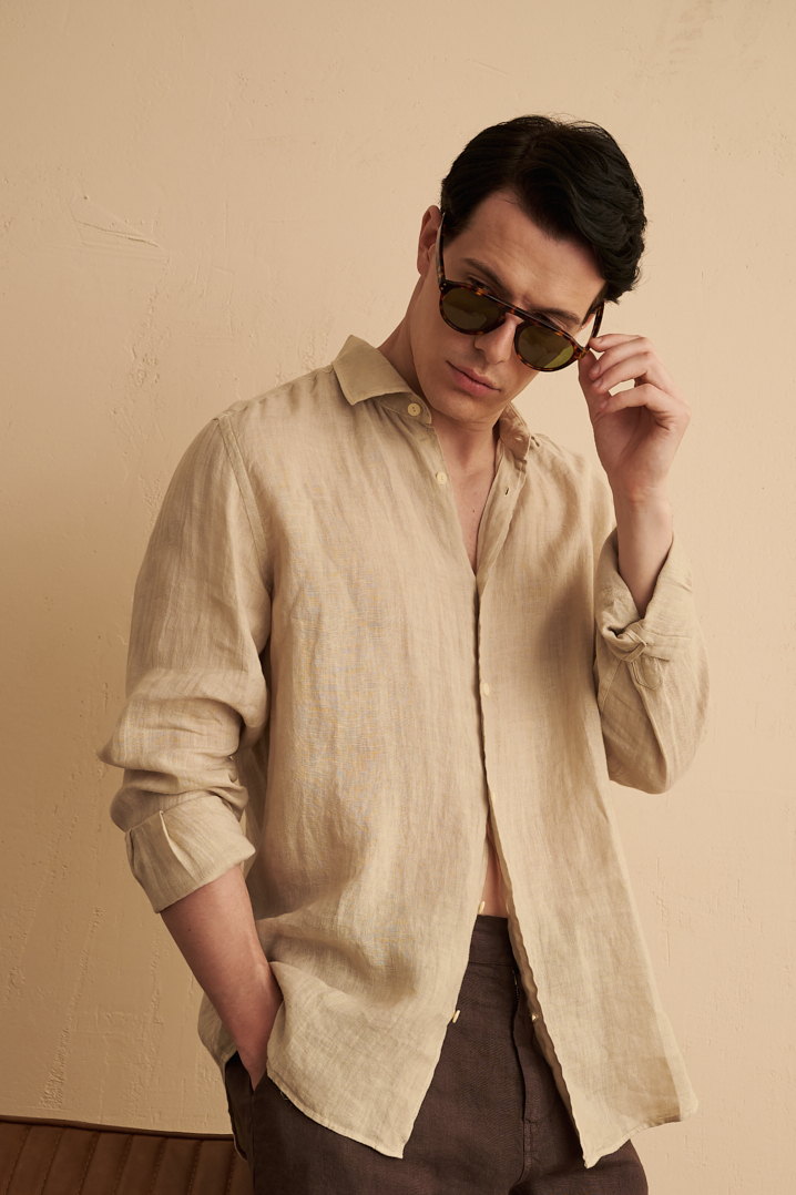 MC2 SAINT BARTH Рубашка из органического льна песочного оттенка