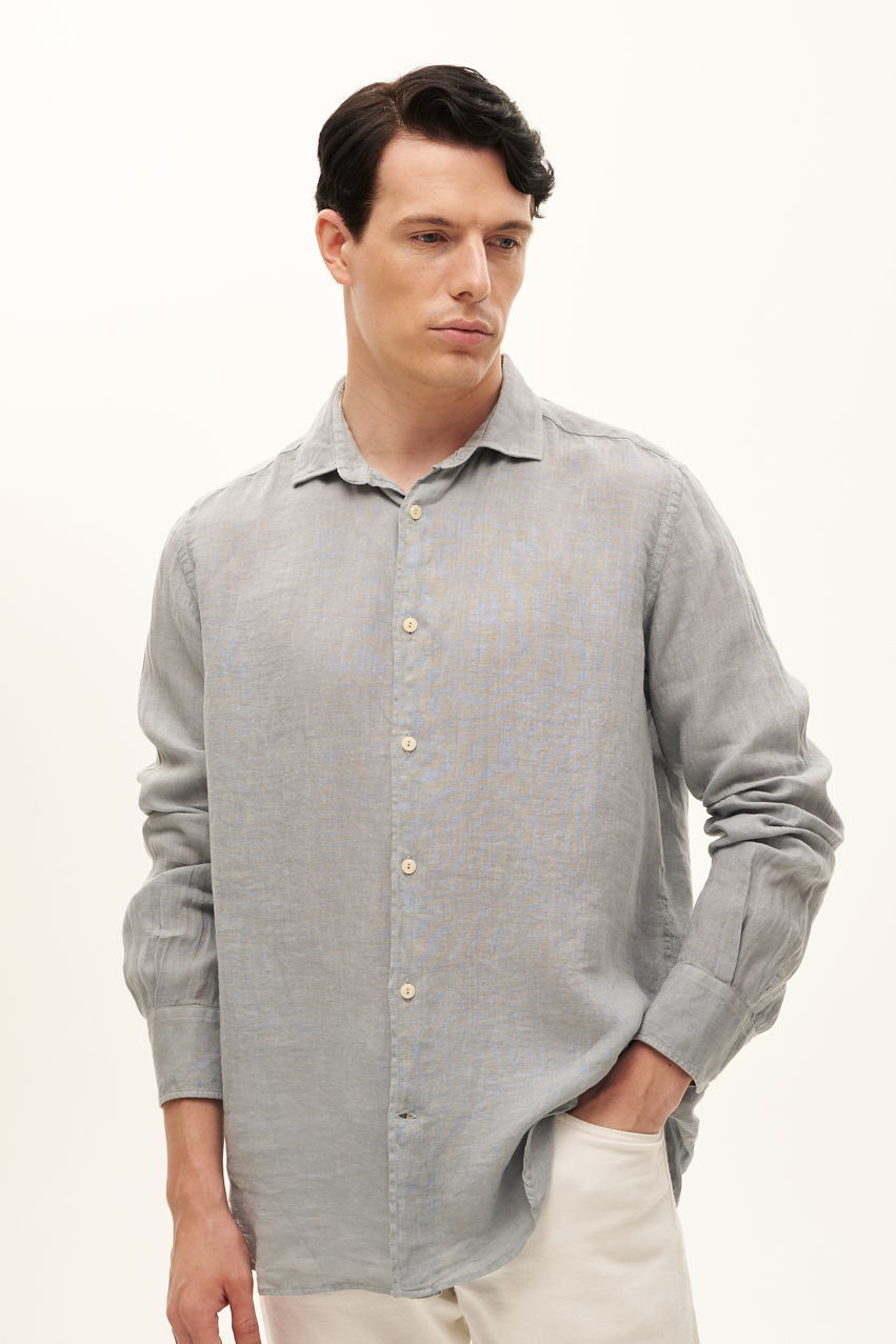 MC2 SAINT BARTH Рубашка из органического льна серо-голубого оттенка